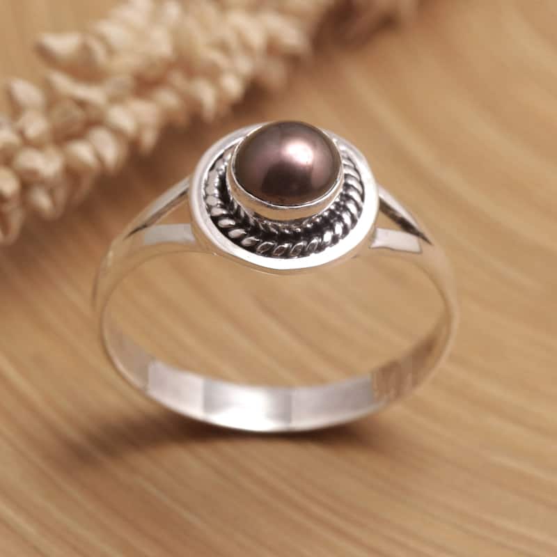 Novica Handmade Perfect Shield Cultured Pearl Single-Stone Ring