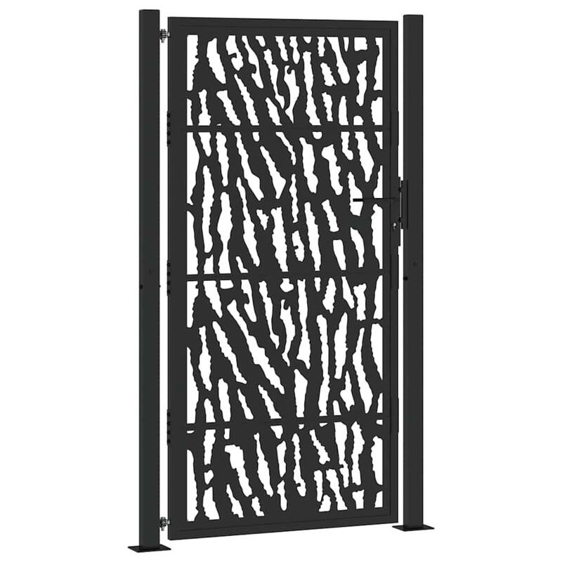 vidaXL Garden Gate Black Steel Leaf Design