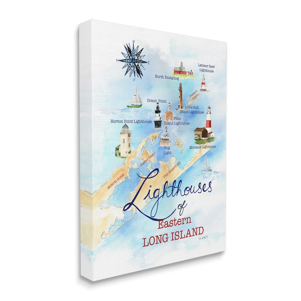 Stupell Nautical Map of Eastern Long Island Lighthouses Canvas Wall Art