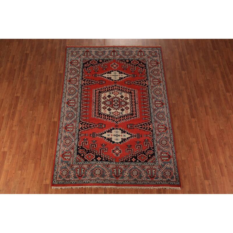Traditional Indian Viss Area Rug Handmade Wool Carpet - 5'10"x 8'11"