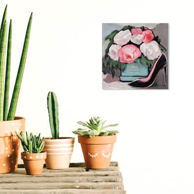 Wynwood Studio Canvas Fashion and Glam Heels over Peonies Pink and Turquoise Glam Wall Art Canvas Print