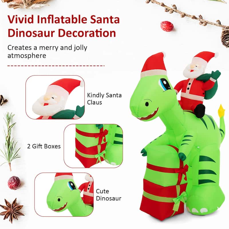 Costway 8FT Inflatable Christmas Santa Claus Dinosaur LED Lighted - See Details