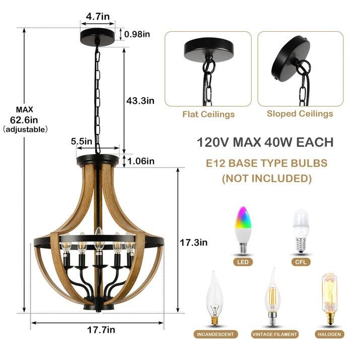 5 - Light Faux Wood Chandelier - brown