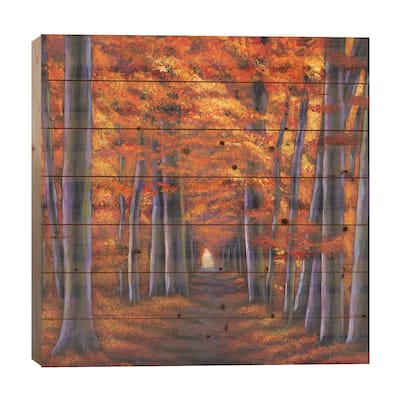 Autumn Path Print On Wood by Johnathan Harris - Multi-Color