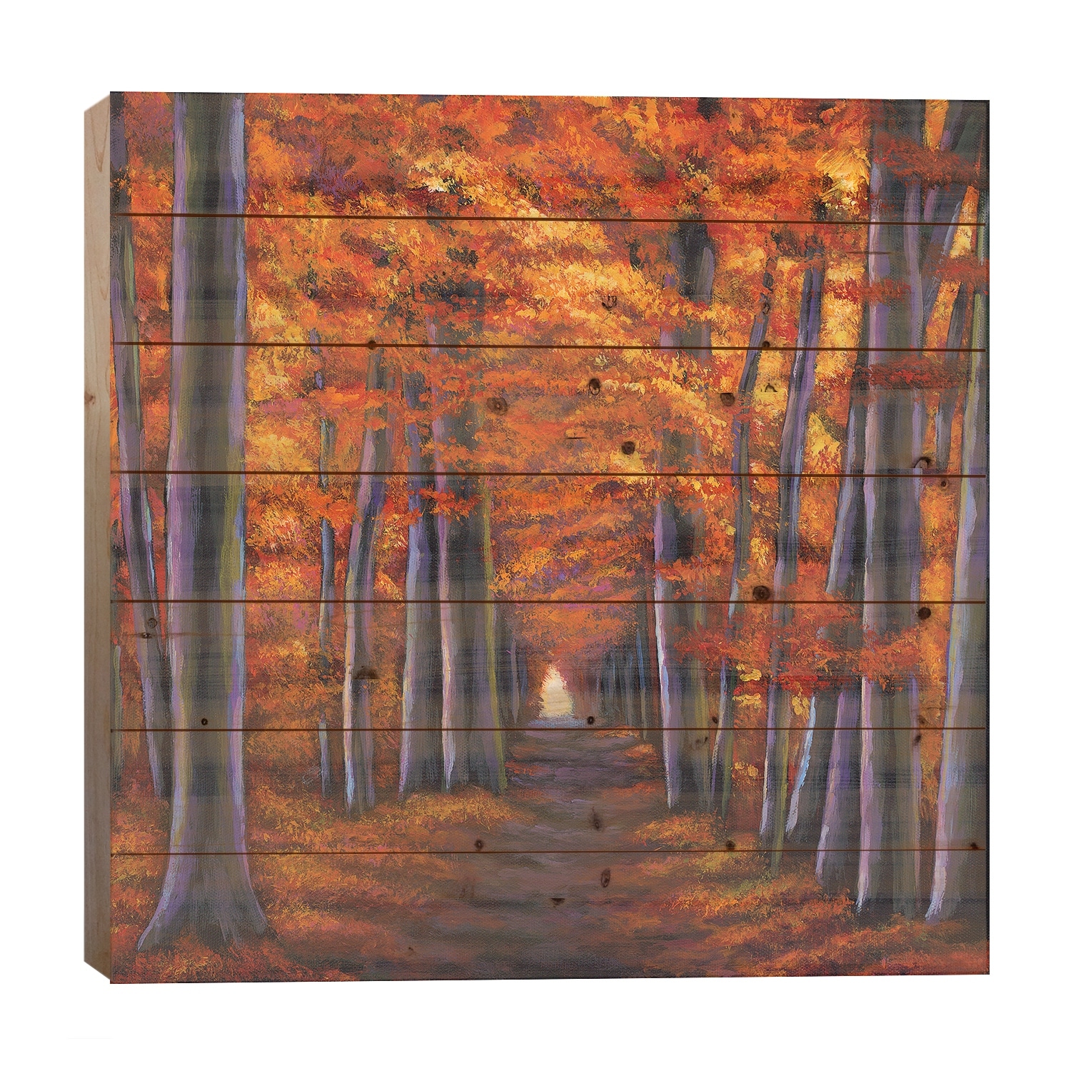 Autumn Path Print On Wood by Johnathan Harris - Multi-Color
