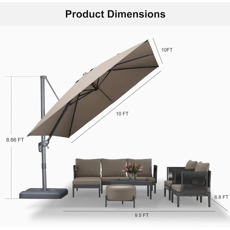 PURPLE LEAF Stylish UV50+ Fade Resistant Patio Cantilever Umbrella With Base