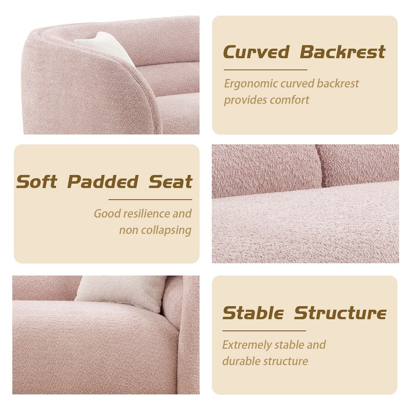 Modern Contemporary 91" Upholstered Curved Sofa With 2 Pillows for Living Room