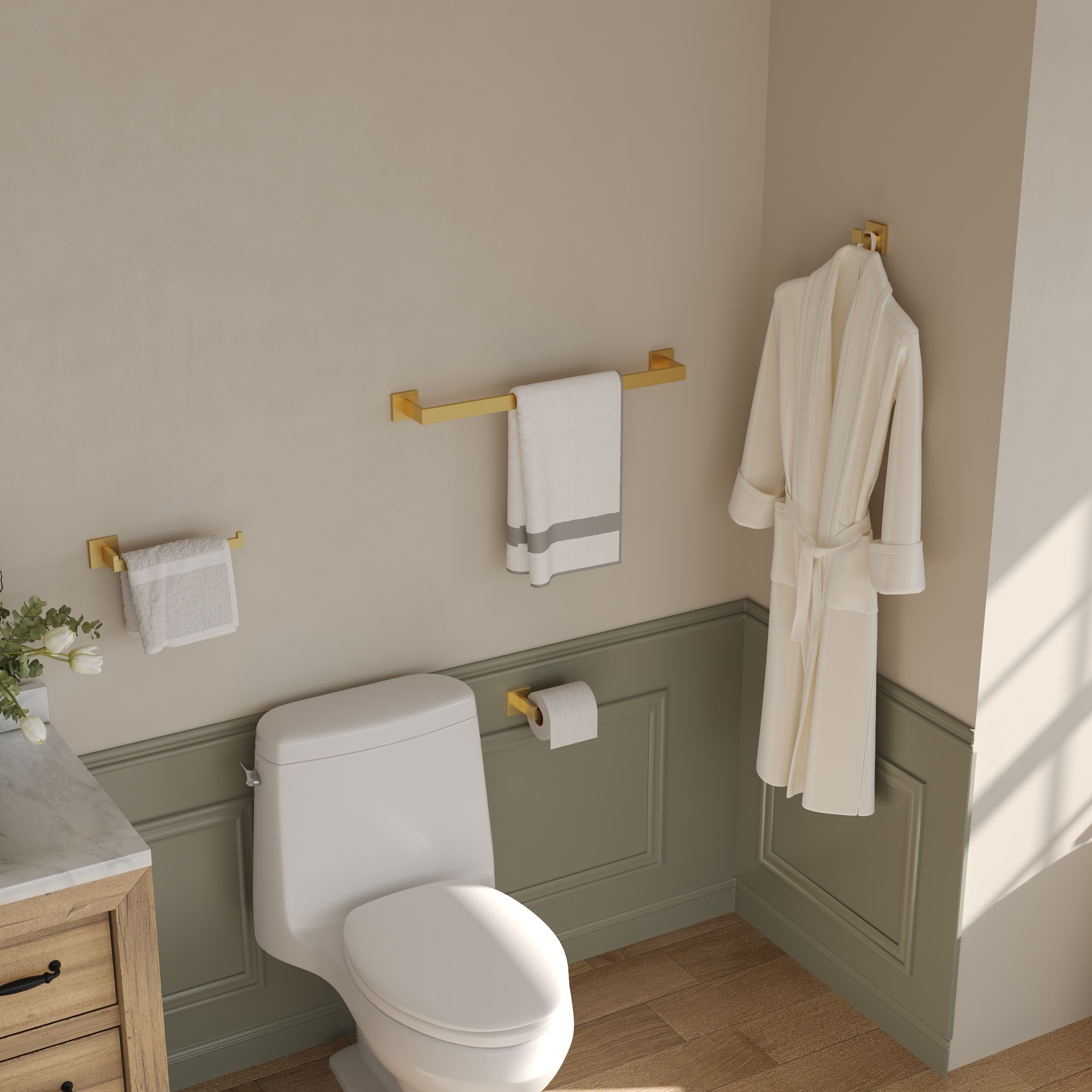 4-Piece Bathroom Hardware Accessories Set Wall Mount Towel Bar Toilet Paper Holder Hand Towel Rack 1 Towel Hooks