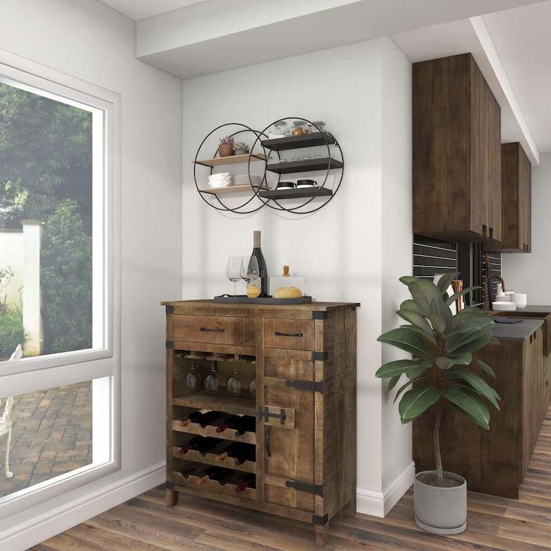 Metal Geometric Overlapping Circle 5 Level Wall Shelf with Wood Accents - Black - Roche River Decor
