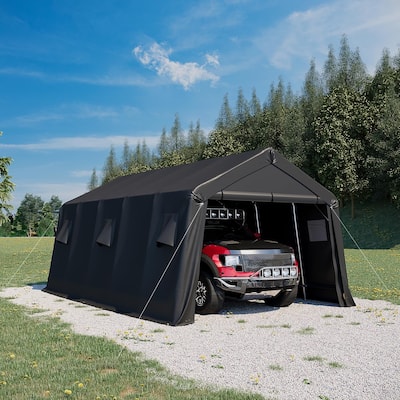 EROMMY Portable Outdoor Storage Shelter, Heavy Duty Carport w/Roll-up Doors & Ventilated Windows, Portable Garage Tent Shelter