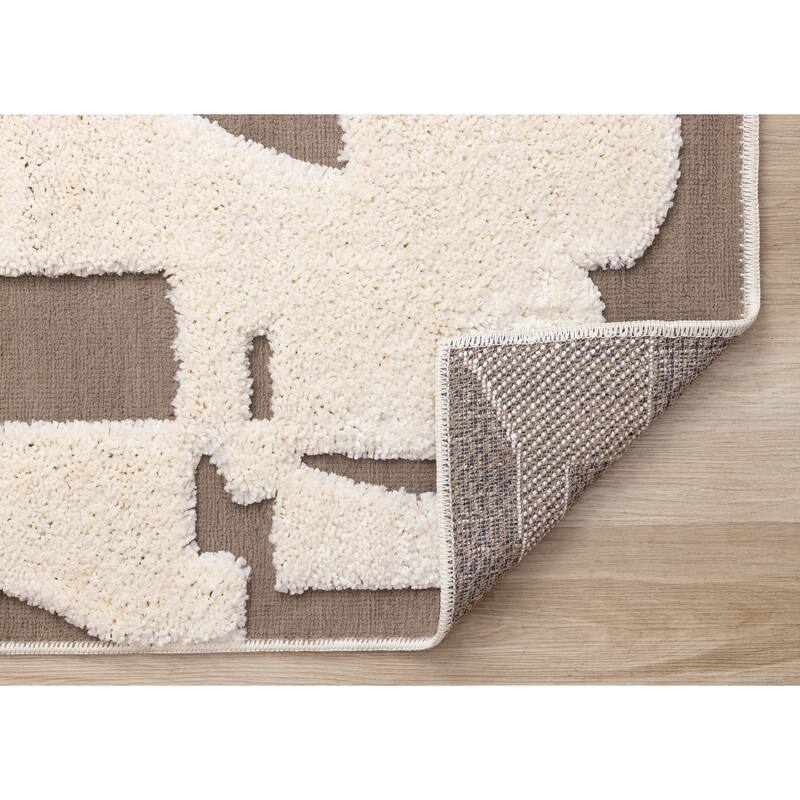 Taupe White Abstract Geometric Shapes Rug