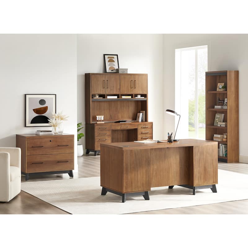 Modern Wood Hutch With Doors, Storage Hutch, Office Storage, Fully Assembled, Rich Medium Brown