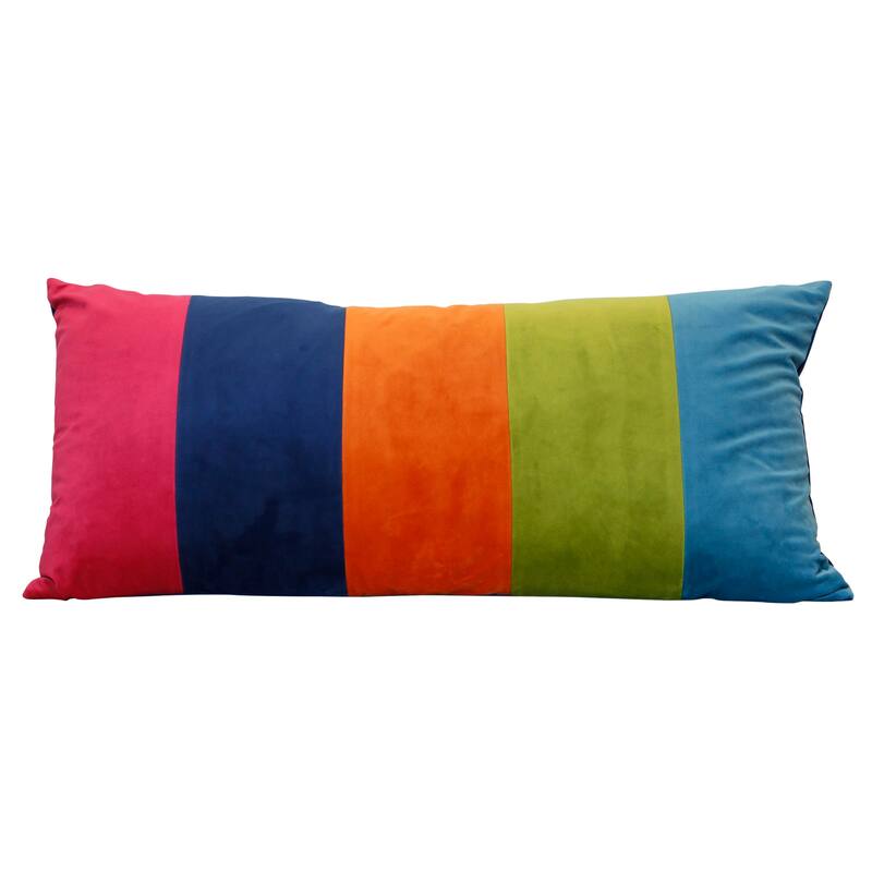 Harp & Finial Weaver Bolster Pillow - Down Feather Insert - Multi Color Velvet Stripes - Feather Down - Single - 24 x 24 - Accent - Multi