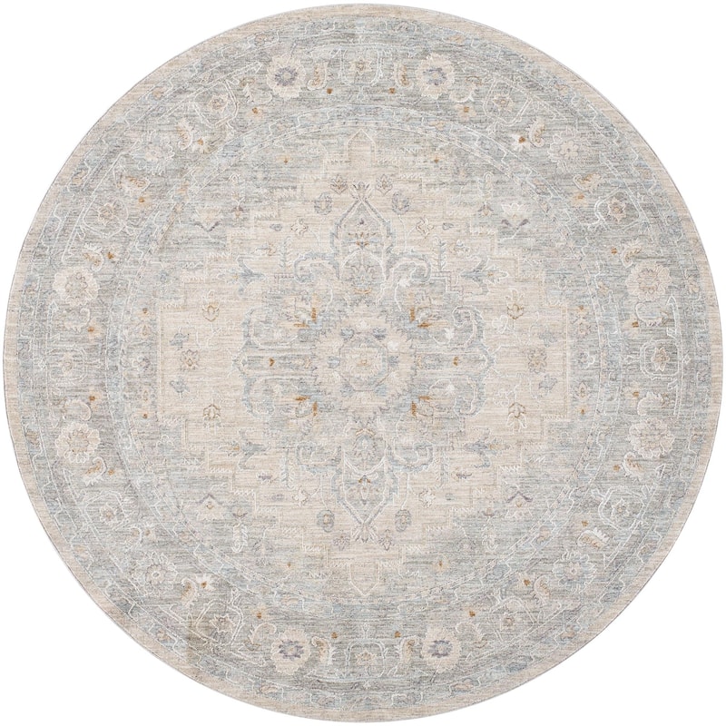 Betty Classic Medallion Area Rug - 7'10" x 7'10" Round - Grey/Taupe