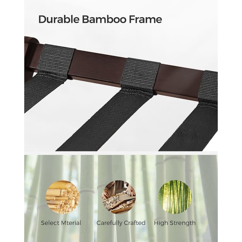 Wicker Luggage Rack with Nylon Support Straps and Storage Shelf Foldable Travel Suitcase Stand