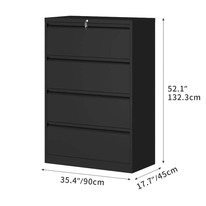 35"W 2/3/4-drawer Lateral Locking Steel File Cabinet for A4, Legal, Letter
