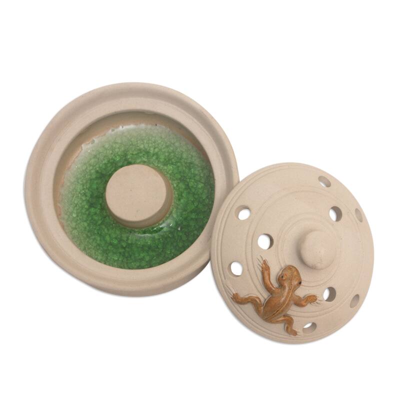 Novica Handmade Resting Frog Porcelain Mosquito Coil Holder
