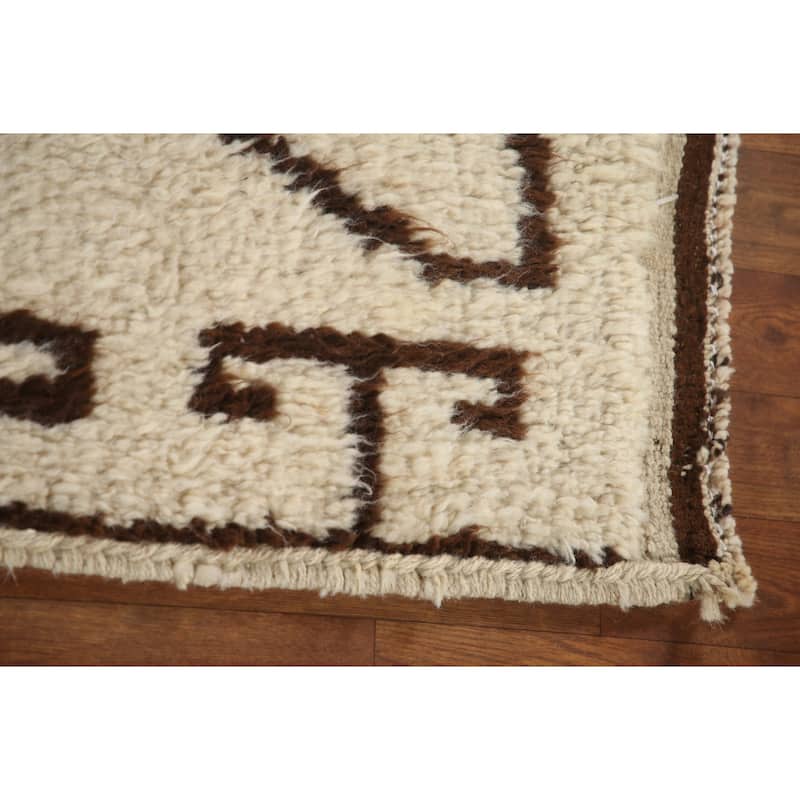 Anatolian Beige Turkish Runner Rug Handmade Geometric Wool Carpet - 3'6"x 12'4"