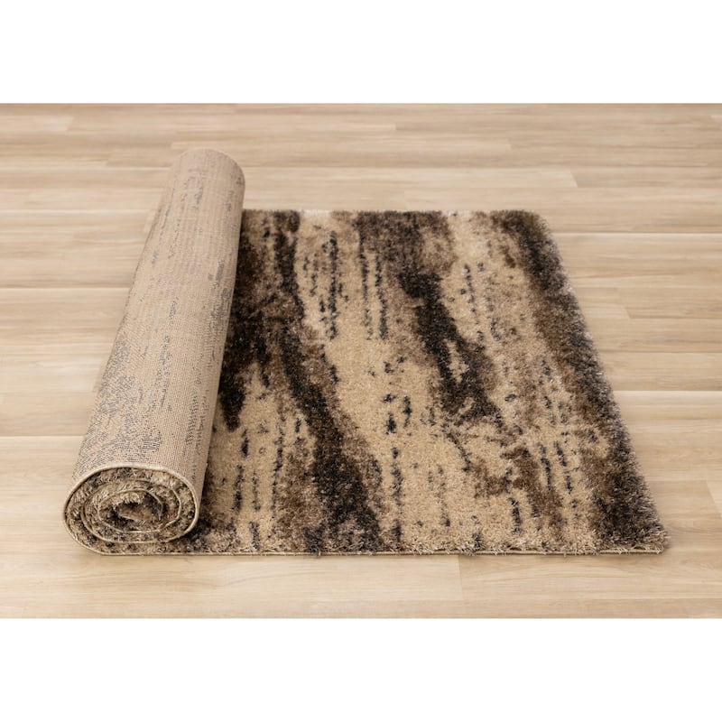 Brown Black Beige Distressed Soft Shag Rug