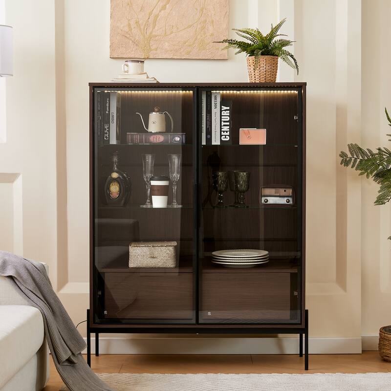 Roomfitters 51.2'' Display Cabinet with Glass Doors, Freestanding Curio Storage Cabinet with Adjustable Shelves for Office