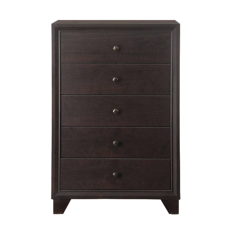 Wooden Chest with 5 Spacious Drawers , Espresso Brown