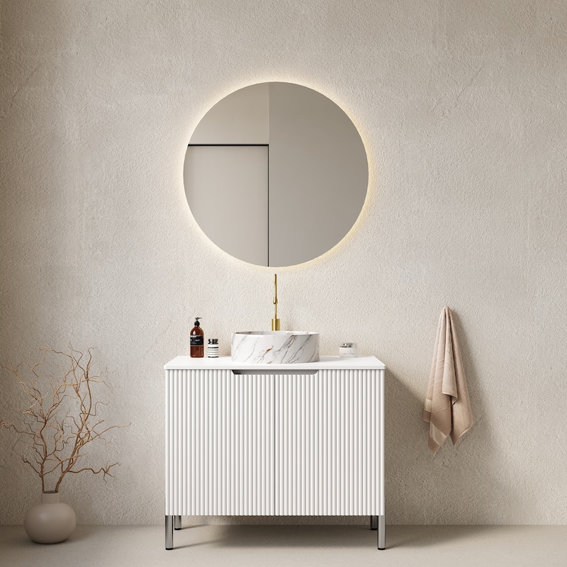 30" White Vanity with Sink, Soft-Close Doors for Bathroom, No Faucet - White
