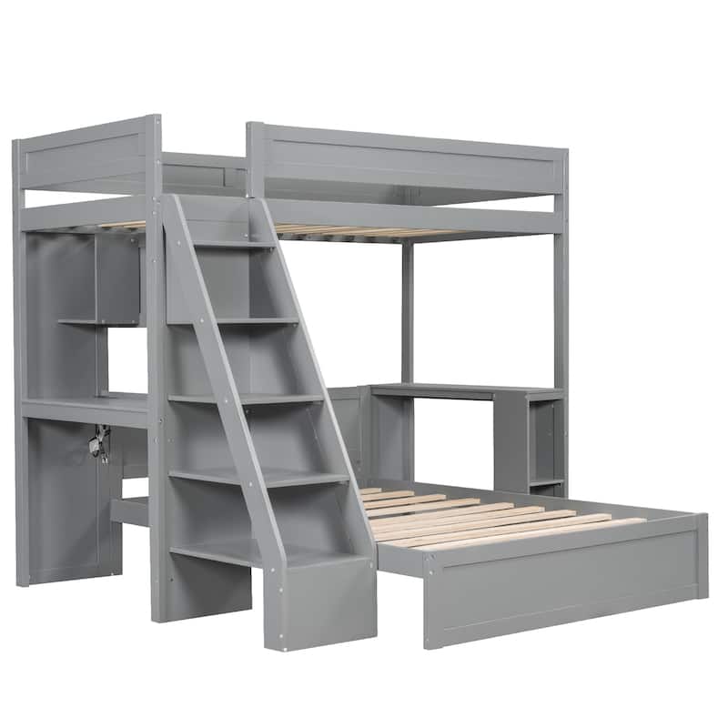 Twin XL Over Full Bunk Bed with Integrated Desk, USB Charging Station & Storage Staircase by Harper&Bright Designs