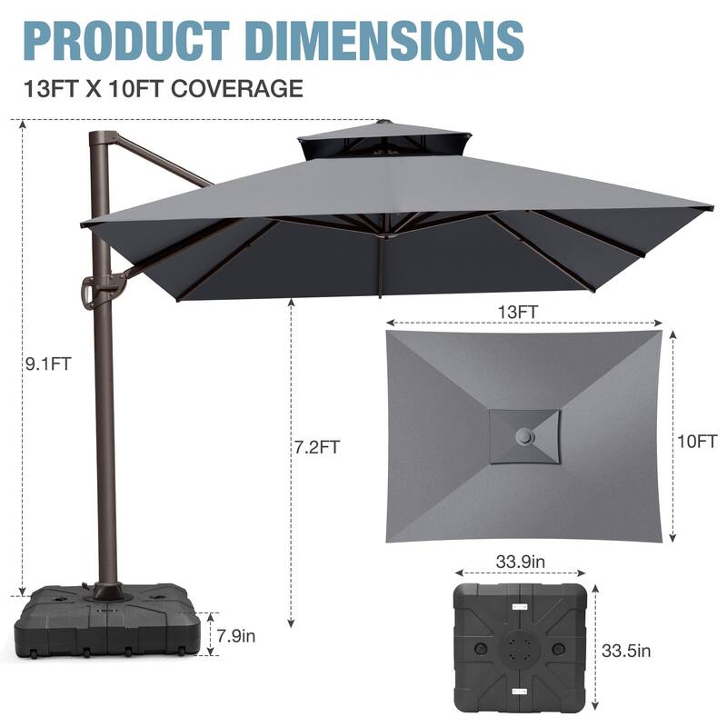 VredHom Outdoor Patio Offset Umbrella 360 Degree Rotation with Base