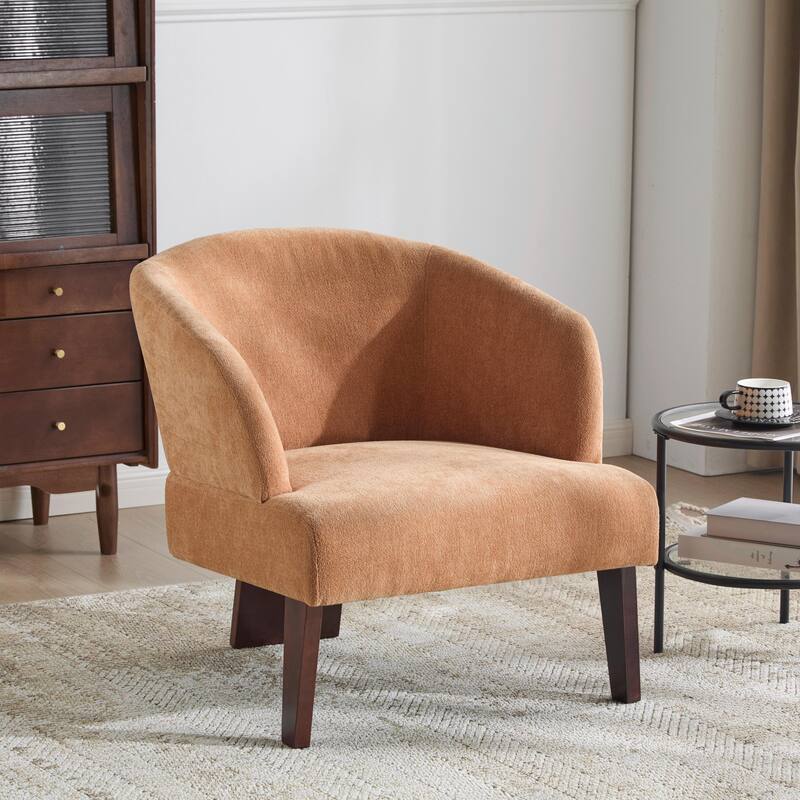 Modern Accent Chair with Round Back & Wooden Legs