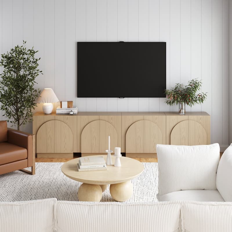 Iris Wooden Accent Cabinet, Sideboard Credenza or TV Stand with Arched Cabinet Doors and Adjustable Shelves