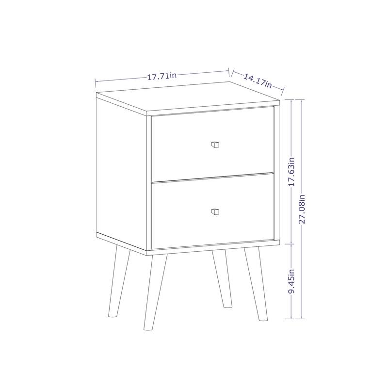 Modern 2-Drawer Nightstand in White with Splayed Wooden Legs