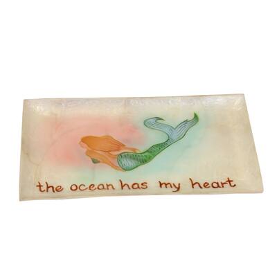 Beachcombers Mermaid The Ocean Has My Heart Capiz Trinket Tray 7.25 Inches - Multi