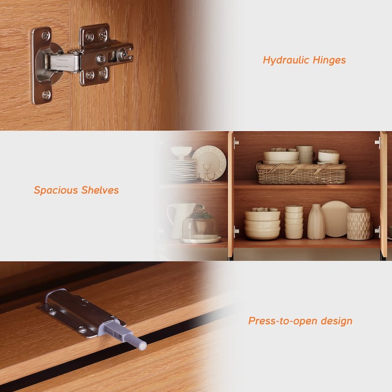 WAMPAT Wooden Reeded Baby Dresser For Bedroom, 61" 4-Door Cabinet For Kids, Mid Century Modern Closet Storage Organizer