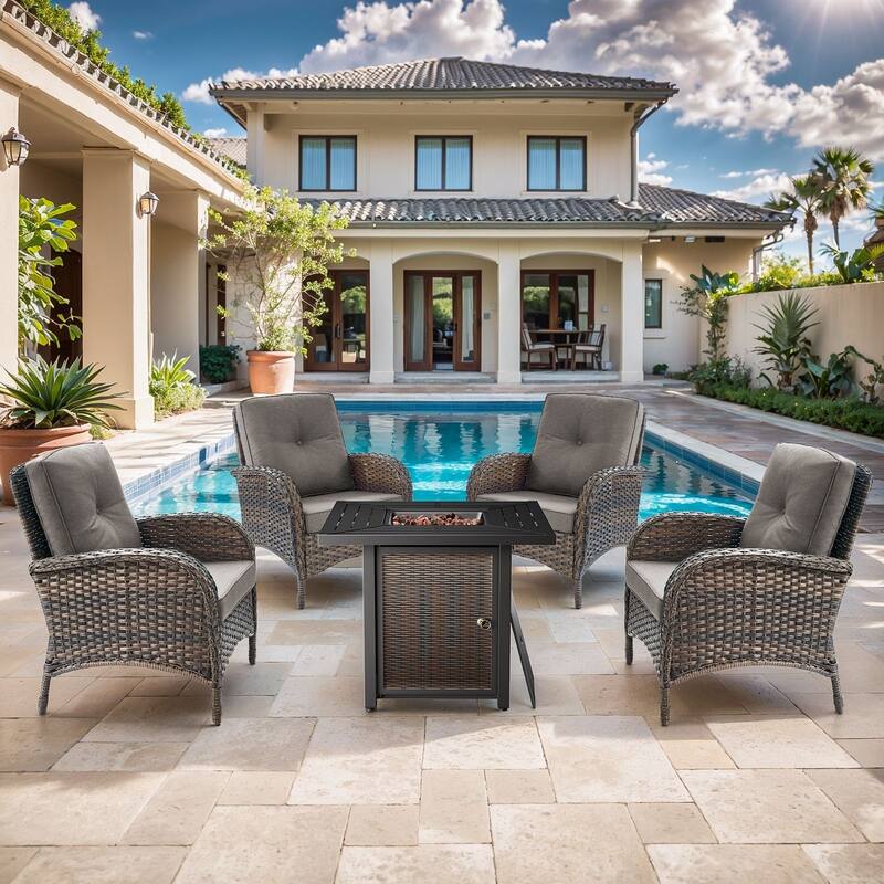 Gymojoy Outdoor Patio Chair & Fire Pit Set Luxurious Comfort Conversation Set