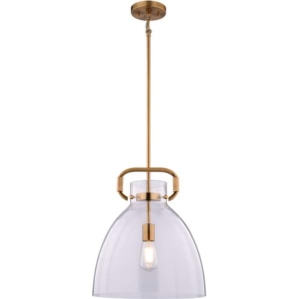 slide 2 of 8, Vaxcel Lighting P0431 Madrona 14" Wide Pendant with Clear Glass Shade Muted Brass