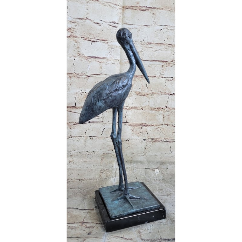 Hot Cast Bronze Metal Stork Sculpture Statue On Marble Base