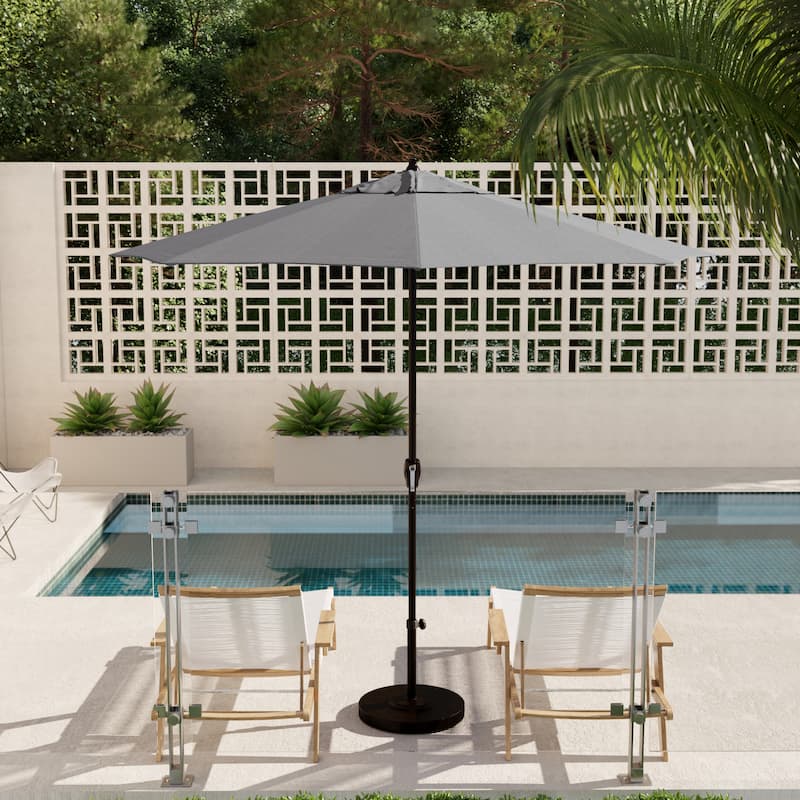 California Umbrella 9' Round Crank Lift Auto Tilt 8 Rib Aluminum Patio Umbrella, Bronze Finish Olefin - Woven Granite