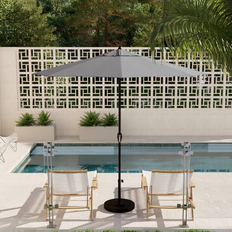 North Bend 9-foot Crank Lift Auto Tilt Patio Umbrella with Outdoor Rated Olefin fabric by Havenside Home - Woven Granite