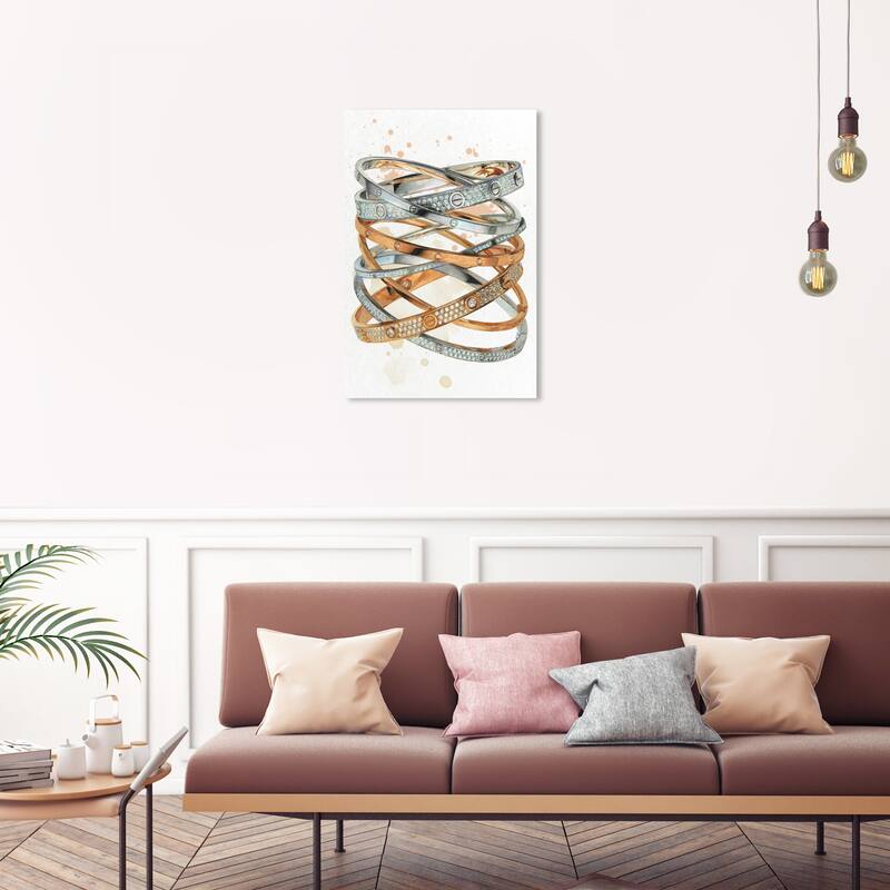 Wynwood Studio Fashion and Glam Doll Memories - Bling bling art Gray and Silver Glam Wall Art Canvas Print - 30 x 20