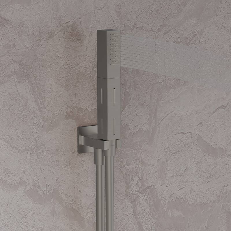 GRANDJOY Thermostatic Triple-Function LED Rain and Waterfall Shower System with Handheld and Built-In Music