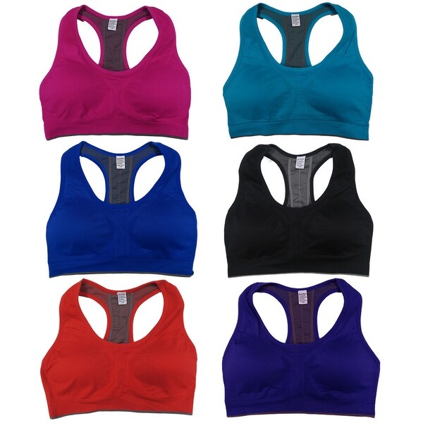 Women's 6 Pack Solid Color Reversible Padded Sports Bras