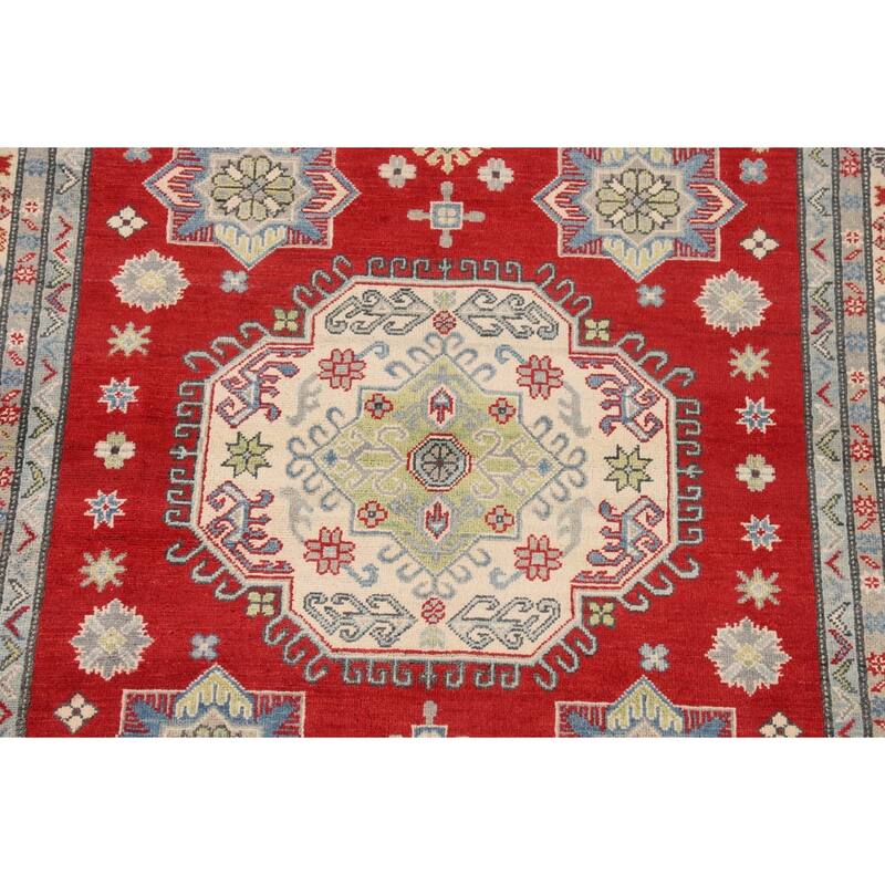 Red Kazak Oriental Area Rug Bedroom Hand-Knotted Wool Carpet - 5'0" x 6'9"