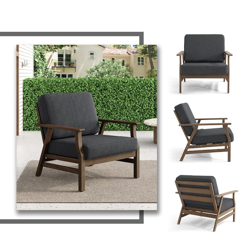 2 Set Teak Wood Patio Club Chair with Cushion Outdoor Arm Chair