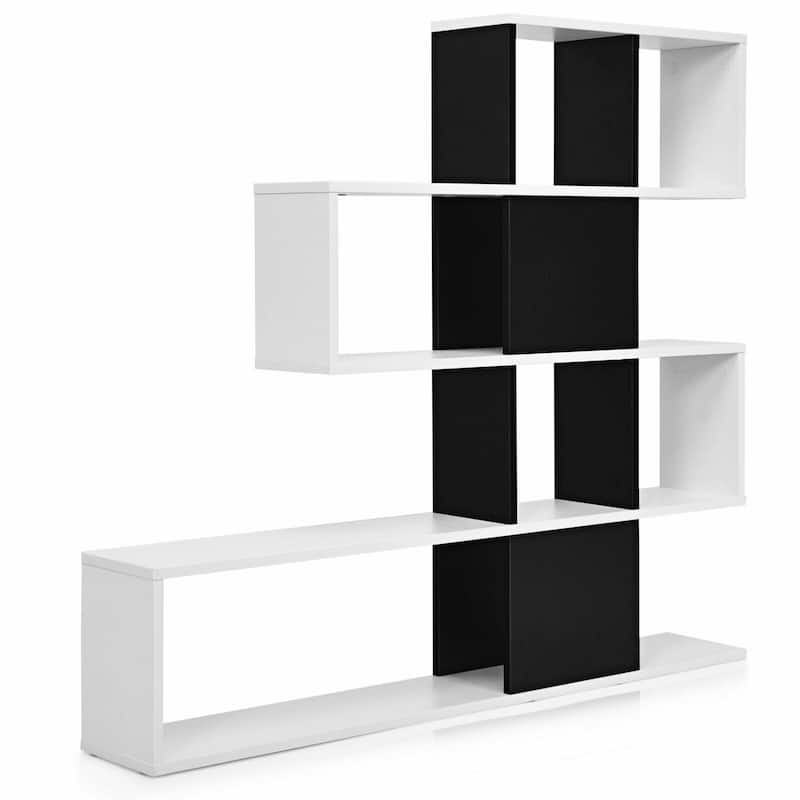 5-Tier Bookshelf Corner Ladder Bookcase with Storage Rack - 47" x 8" x 43" (L x W x H) - Black&White