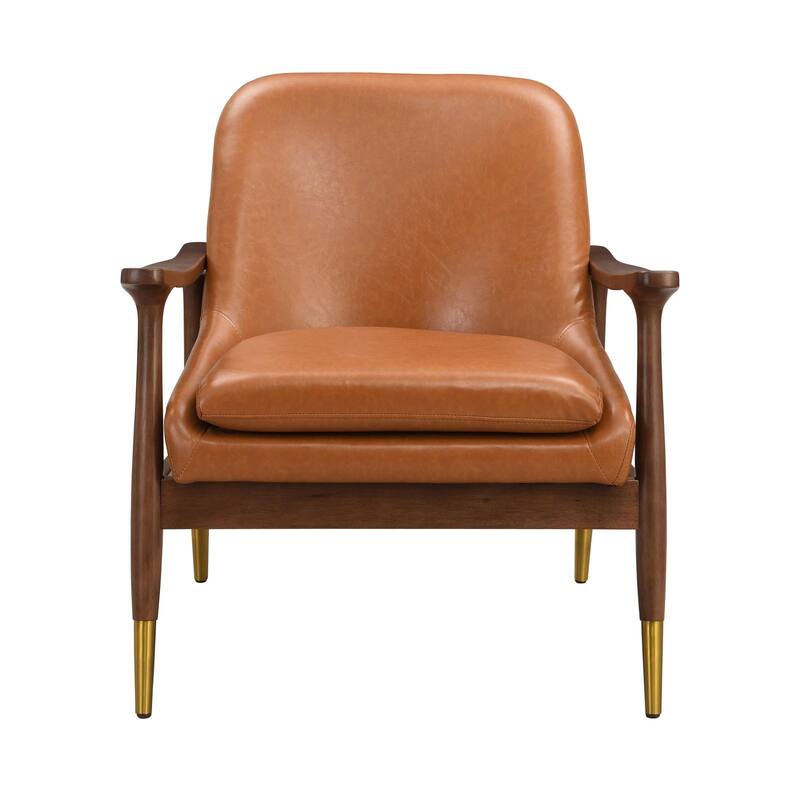 Modern PU Leather Accent Leisure Chair Solid Wood Frame Mid Century Style