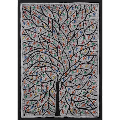 Novica Handmade Parrot Harmony Madhubani Painting