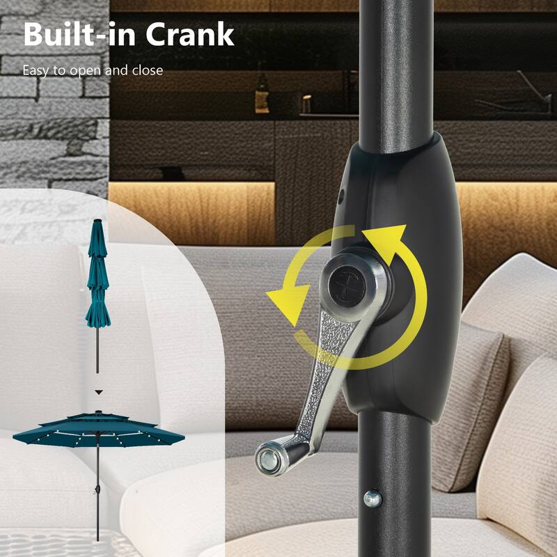 MAISON ARTS 10ft 3 Tier Auto-tilt Patio Umbrella Outdoor Double Vented Umbrella with LED Lights