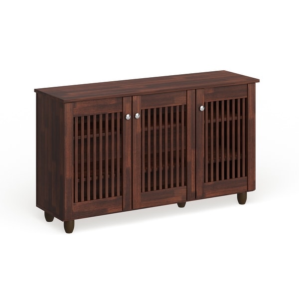 Copper Grove Angelina Dark Brown 3-door Shoe Cabinet. Opens flyout.