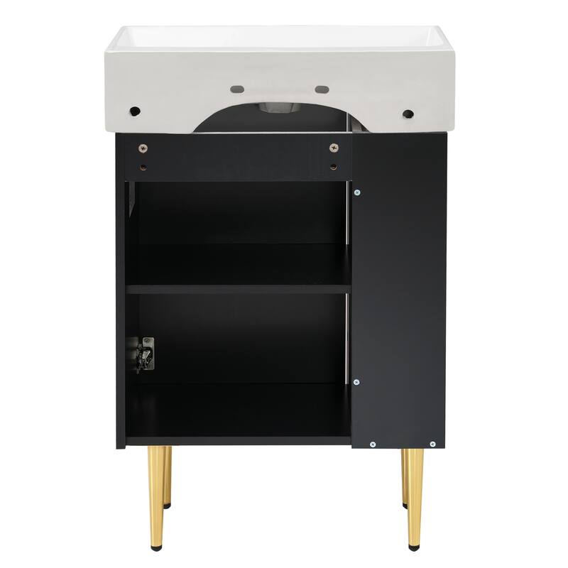 Small Bathroom Vanity with Sink, Bathroom Cabinet with Soft Closing Door, Bathroom Storage Cabinet with Open Storage Shelf