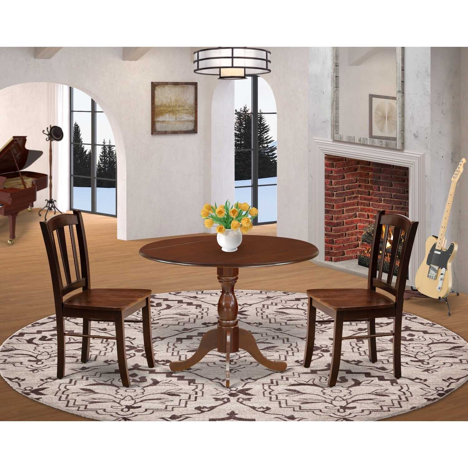 3-Piece Mahogany Finish Solid Wood Top - Dining Room Set - Seats-4